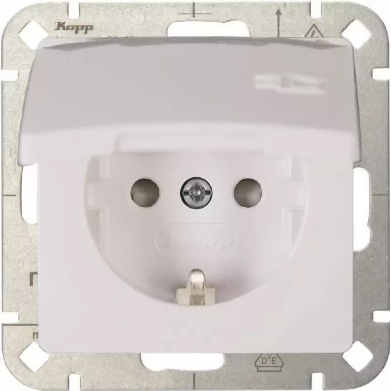 Heinrich Kopp HK05 Schuko Socket with Increased Touch Protection, Pure White (RAL 9010), Flush-Mounted, 16A 250V