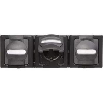 Heinrich Kopp BlueElectric Surface-Mounted Power Socket 3x Schuko IP44 Anthracite Glossy Horizontal with Hinged Lid