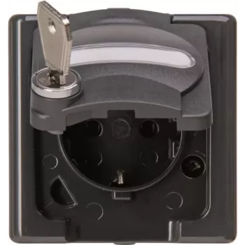 Heinrich Kopp BlueElectric Surface-Mounted Socket Outlet 1-Gang Anthracite Glossy IP44 with Hinged Lid and Child Protection Horizontal
