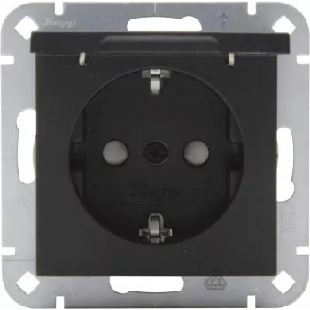 Heinrich Kopp SCHUKO Socket with Hinged Lid, Matte Black, USB Charging, IP44