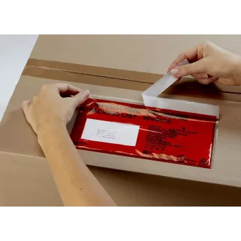 Vereinigte Papierwarenfabriken Docufix Self-Adhesive Document Pouch DL Delivery Note/Invoice Red/Transparent Pack of 1000