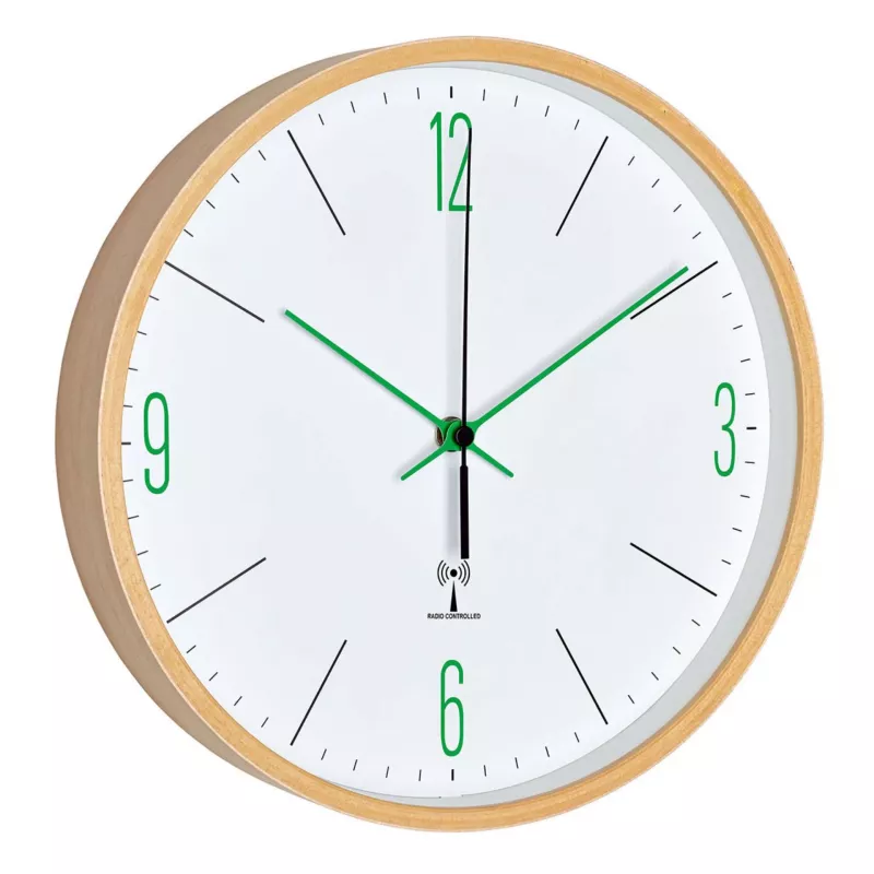 TFA Dostmann Analogue Design Radio Controlled Wall Clock with Maple Frame, Green (60.3524.04)