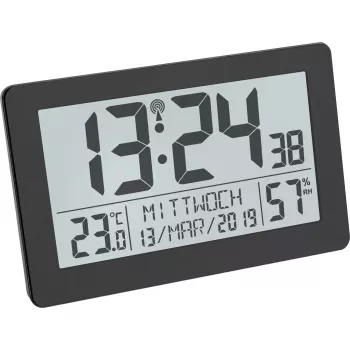 TFA Dostmann 60.2557.01 Radio-Controlled Clock with Room Climate, Large Display, Black