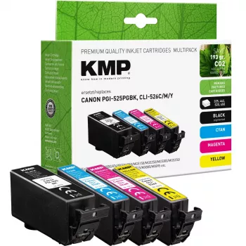 KMP Compatible Ink Cartridge Set 4-Pack Black Cyan Magenta Yellow for Canon PGI-525/CLI-526