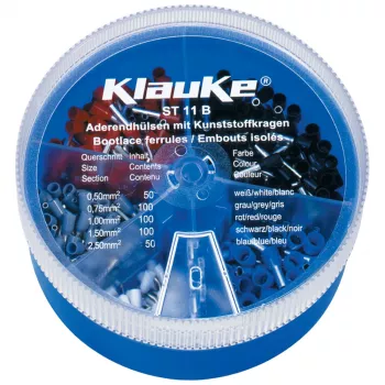 KLAUKE ST 11 B Insulated Wire End Ferrule Assortment Set - 625 Pieces, 0.5-10 mm², Grey/Black Box