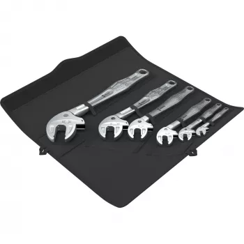 Wera 6004 Joker 6 Set 1 Open-End Wrench Set, 6 Pieces, 10-19 mm, Chrome-Molybdenum Steel, Nickel-Chrome Plated, with Textile Pouch