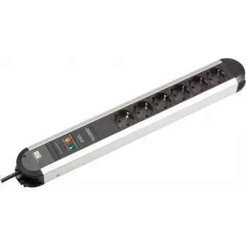 BACHMANN PRIMO Surge Protected Power Strip, 6 AC Outlets, 1.75 m, Type F, Aluminium, Black