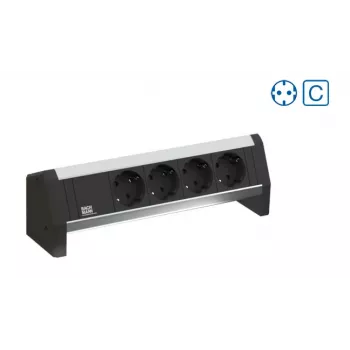 Bachmann Desk 1 Power Strip - 3 AC Outlets Type F - Aluminium/Plastic - 324 mm - Indoor