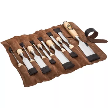 KIRSCHEN Two Cherries Bevel Edge Chisel Set 12-Piece in Leather Roll