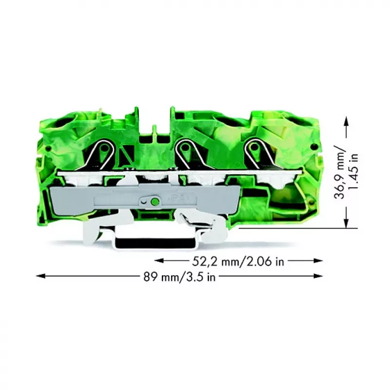 WAGO 2010-1307 TOPJOB S 3-Conductor Through Terminal Block, 10 mm Width, 89 mm Height, 36.9 mm Depth, Gray, 0.5-16 mm², 1000 V, 76 A