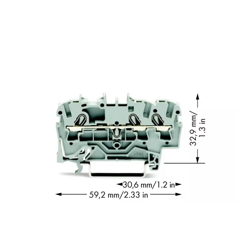 WAGO 2002-1301 Push-in CAGE CLAMP Terminal Block, 2-Conductor, 2.5 mm², 800 V, Gray