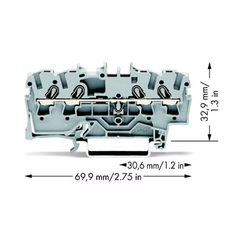 WAGO 2002-1401 Through Terminal Block, 4-Conductor, 2.5 mm², Push-in CAGE CLAMP, 800 V, Gray