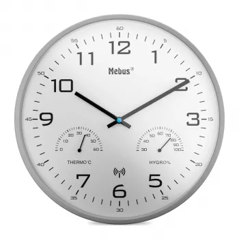 MEBUS 52842 Radio-Controlled Wall Clock Plastic White/Silver