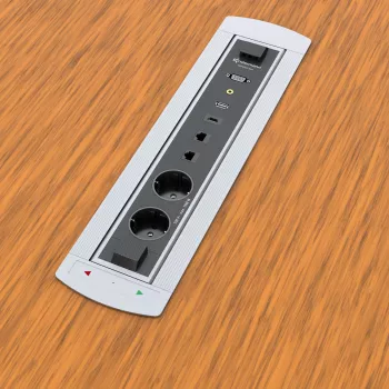 Kindermann CablePort Turn Tabletop Flush Mount with 2 Schuko Outlets, 2 RJ45 CAT6, 2 HDMI, 1 USB-A 3.0, 360° Rotation, Silver/Black