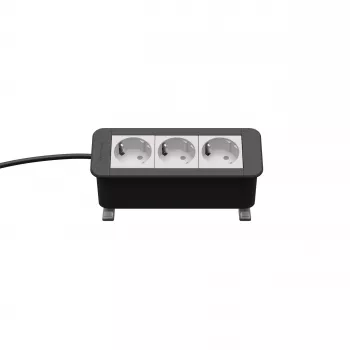 Kindermann CP Office Desk 3-Way Power Strip with 3 Schuko Outlets, 2m Cable, Silver/Black