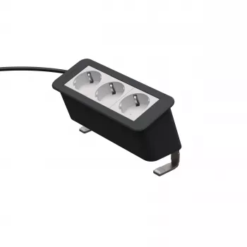 Kindermann CP Office Desk 3-Way Power Strip with 3 Schuko Outlets, 2m Cable, Silver/Black
