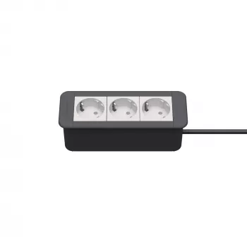 Kindermann CP Office Frame 3-Fach 3x Power Socket Desk Connectivity Panel Silver/Black