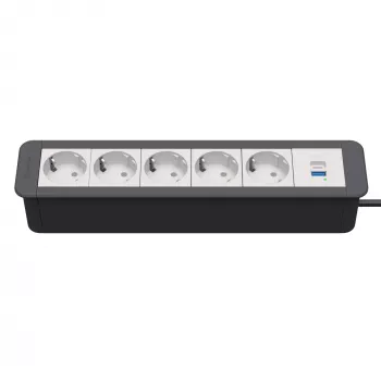 Kindermann CP Office Frame 6-Fold 5x Power Socket 1x USB-A Charger Black (7551000325)