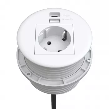 Kindermann CablePort Table White (STS-R90-2 weiß) - Table Connection Panel with 2x Schuko Outlets