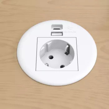 Kindermann CablePort Table White (STS-R90-2 weiß) - Table Connection Panel with 2x Schuko Outlets
