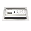 Kindermann CP Standard² VA 4f. Desktop Connection Panel with 2x Schuko Outlets and 1x USB-A Charging Port, Silver/Black
