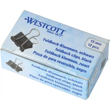 WESTCOTT 12 Foldback Clips, 19 mm, Black/Silver, 12 Pieces