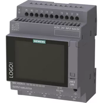 Siemens LOGO! 24 RCE Logic Module with Display, 24V AC/DC, 8 Digital Inputs, 4 Relay Outputs, Ethernet