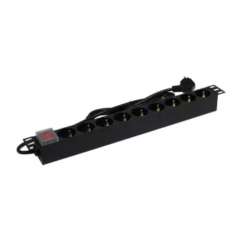 Synergy 21 ALLNET 19zbh 9x Schuko Socket Power Strip with Switch Black 1U Rackmount 2m Cable