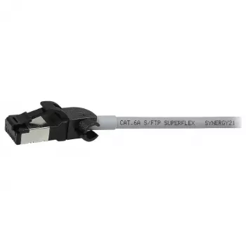 Synergy21 Patch Cable RJ45, CAT6A 500MHz, 0.15m, Grey, S/FTP, Slimline Round d=4.5mm, TPE/LSZH (Superflex), AWG28, with CAT7 Raw Material, Rotatable Plug