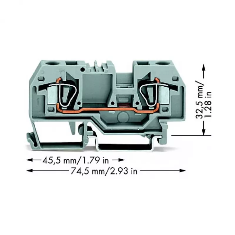 WAGO 282-901 3-Conductor CAGE CLAMP Terminal Block, 10 mm², Gray, DIN-rail 35