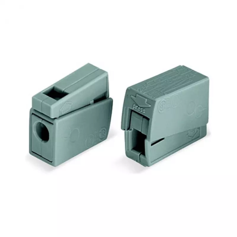WAGO 224-101 1-Conductor 2-Way Push-in CAGE CLAMP Terminal Block, 400 V, 24 A, 0.5-2.5 mm², Transparent/Grey