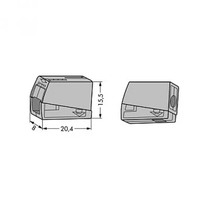WAGO 224-101 1-Conductor 2-Way Push-in CAGE CLAMP Terminal Block, 400 V, 24 A, 0.5-2.5 mm², Transparent/Grey