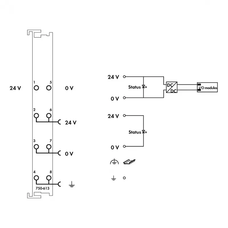 WAGO 750-613 4-Conductor Terminal Block, Gray, CAGE CLAMP, 0.08-2.5 mm², DIN-35 Rail