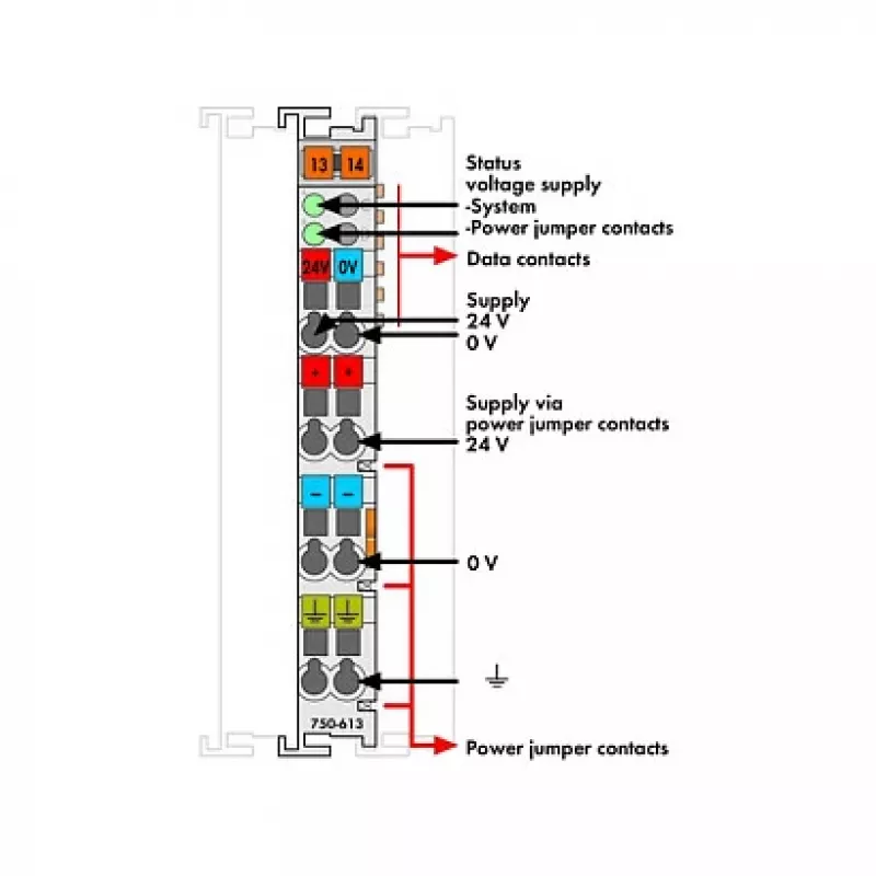 WAGO 750-613 4-Conductor Terminal Block, Gray, CAGE CLAMP, 0.08-2.5 mm², DIN-35 Rail