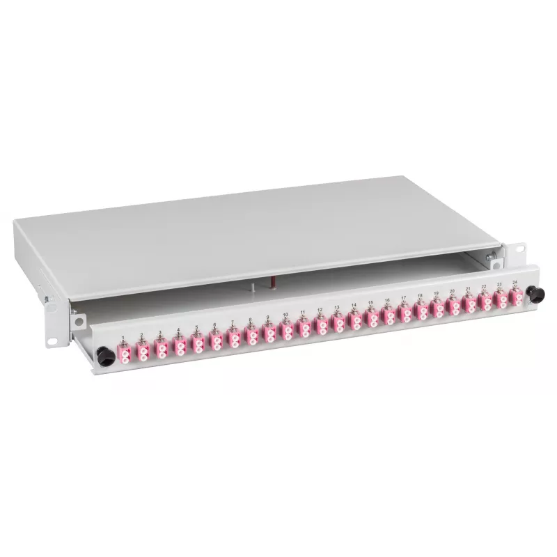 EFB Splice Box LC 9/125µm OS2 Sliding 1U 48 Pigtails Pre-terminated 24 Duplex Couplers