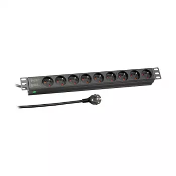 EFB Elektronik EK631FR.1 19-inch 1U Rack-mountable Power Strip, 9 x French/UTE Outlets, CEE 7/7 Plug, 1.8m Cable, 16A, 230V, Black