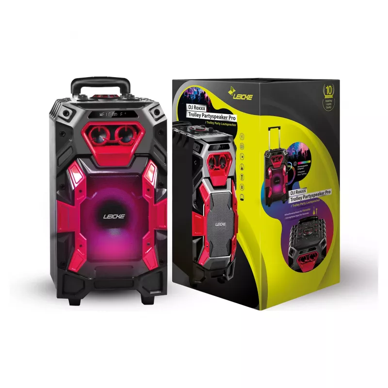 Leicke DJ ROXX TROLLEY PRO Portable PA Speaker System with Bluetooth, 100W RMS, 10 inch Woofer, LED Lights, Trolley, Microphone, Remote Control
