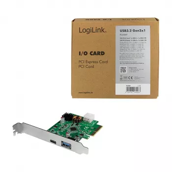 LogiLink PCI Express USB 3.2 Card, 5 Gbps, 2 External + 3 Internal USB-A Ports
