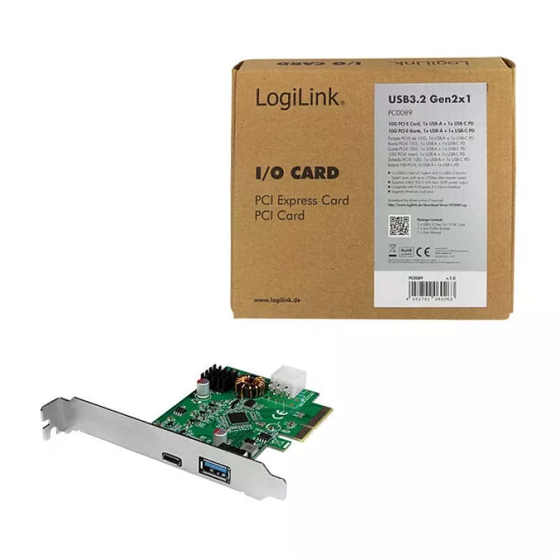 LogiLink PCI Express USB 3.2 Card, 5 Gbps, 2 External + 3 Internal USB-A Ports