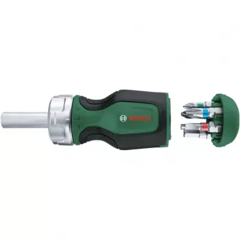 Bosch 1600A032UY Ratchet Screwdriver with 12 Bits (25mm) S2 Steel, 1/4 inch Hex, Ergonomic Handle