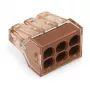 WAGO 773-606 6-Conductor Junction Box Connector, Push-wire, 50 Pieces, Brown/Transparent