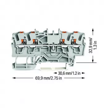 WAGO Feedthrough Terminal Block 4-Conductor Push-in 2.5 mm² Gray