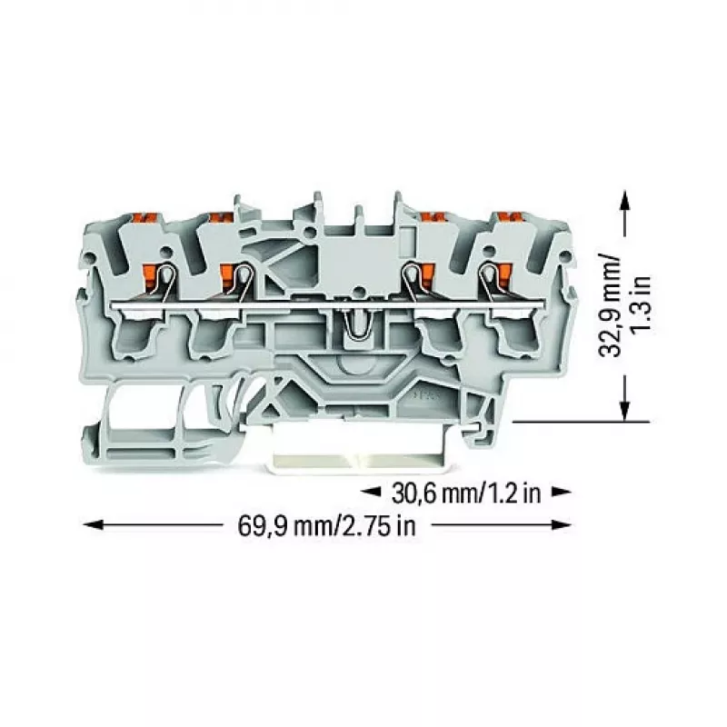 WAGO Feedthrough Terminal Block 4-Conductor Push-in 2.5 mm² Gray