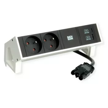Bachmann DESK2 2x UTE 1x USB A/C 22W 0.2m RAL9010 - Desk Power Strip