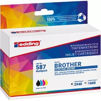 Edding Compatible Ink Cartridge Combo Pack Black, Cyan, Magenta, Yellow - Replaces Brother LC-3219XL Series (4 Pack)