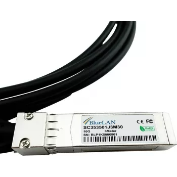 BlueLAN MCP2100-X003A-BL Compatible Mellanox 10GBASE-CR Passive SFP+ to SFP+ Direct Attach Cable, 3m, AWG30