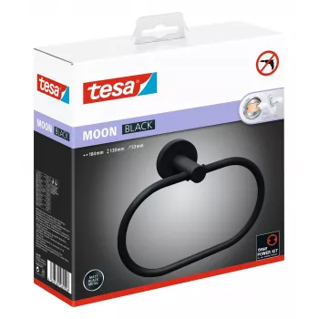 Tesa MOON BLACK Towel Ring Adhesive Metal Powder-Coated Matte Black