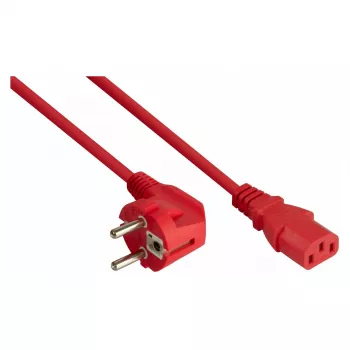 Kabelmeister Power Cord Schuko Plug Type E+F (90° Angled) to IEC C13, Red, 0.75 m