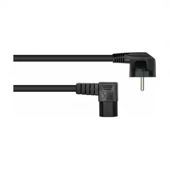 Kabelmeister Power Cable Schuko Type E+F 90° Angled to IEC C15 Right-Angled, 2m, Black