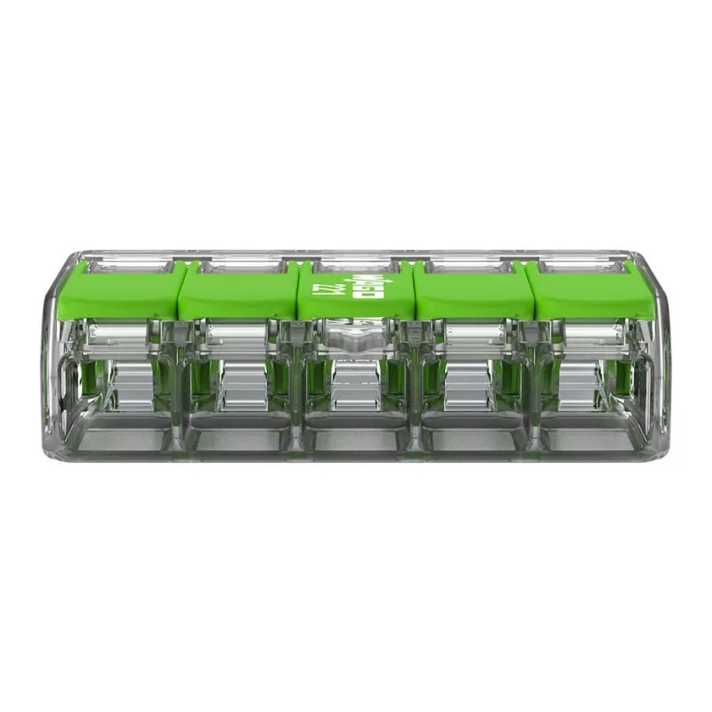 WAGO 221-425 5-Conductor Compact Splicing Connector with Levers, Transparent/Orange